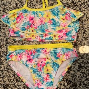 Penelope Mack Yellow and Pink Bikini with Ruffled Neckline